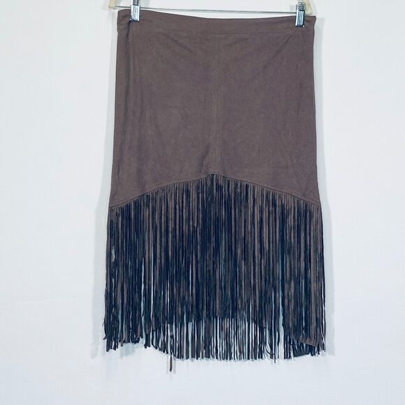 bishop + young Dresses & Skirts - Anthropologie Bishop + Young Skirt Medium Brown Faux Suede Fringe Western Boho